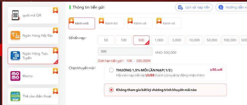 Hướng Dẫn Nạp Tiền UU88 Chi Tiết Và Nhanh Chóng Cho Newbie 3 Nạp qua ngân hàng trực tuyến