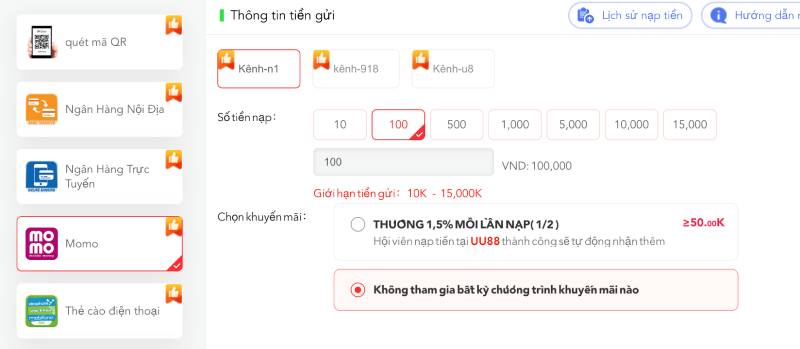 Hướng Dẫn Nạp Tiền UU88 Chi Tiết Và Nhanh Chóng Cho Newbie 4 Nạp qua ví điện tử